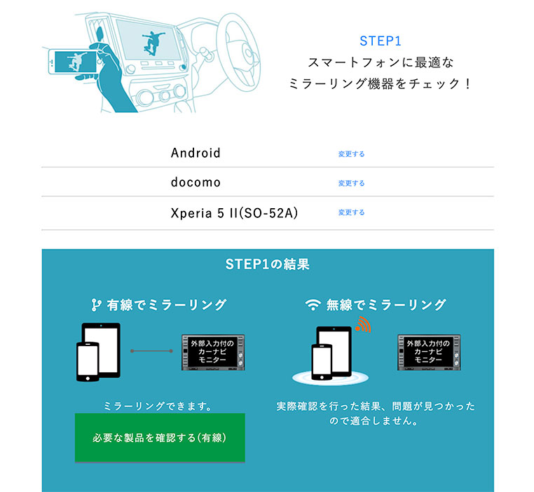 Androidスマホ　Xperia5 II　でのミラーリングの可否