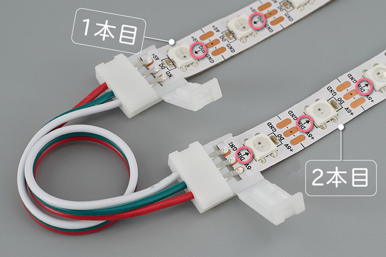 10mm3芯コード付きコネクターで、2本のネオピクセルLEDテープを連結