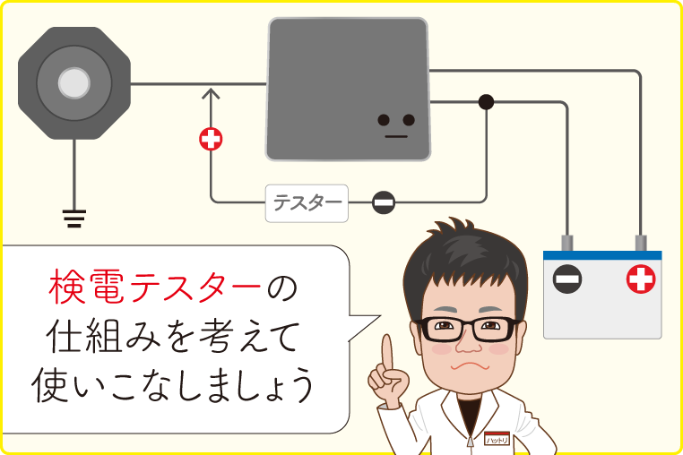 「検電テスターが反応しないケースを見てみましょう」と言う、服部研究員