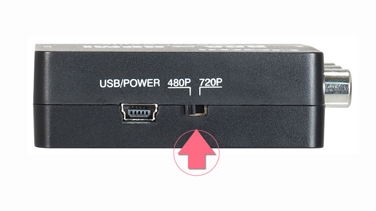RCA-HDMIコンバーターの出力解像度の設定スイッチ