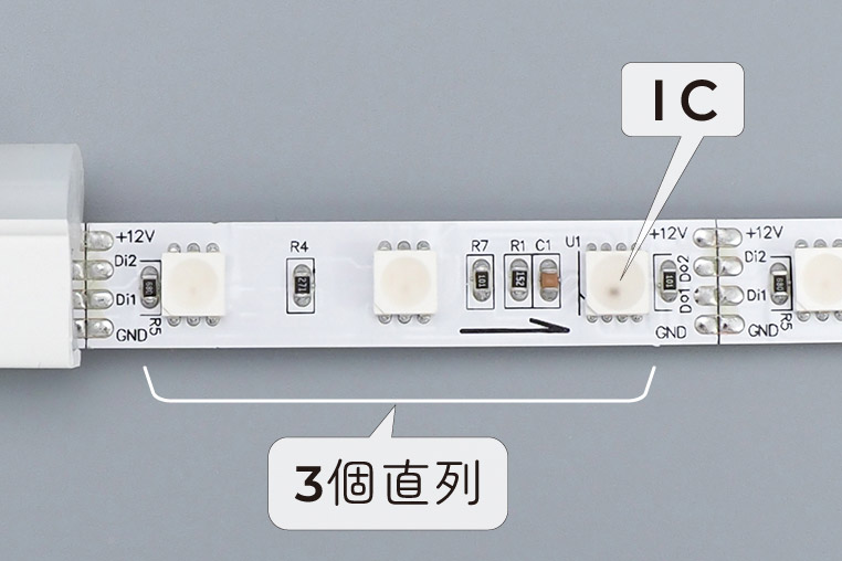 ネオピクセルLEDネオンチューブの内部構造を説明するためのカットモデル-02