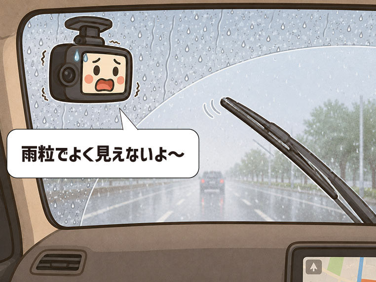 ワイパーの払拭範囲外に取り付けられたドラレコの末路