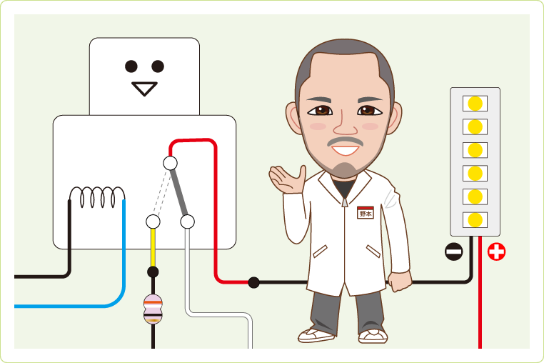 LEDフットランプの配線図と野本研究員