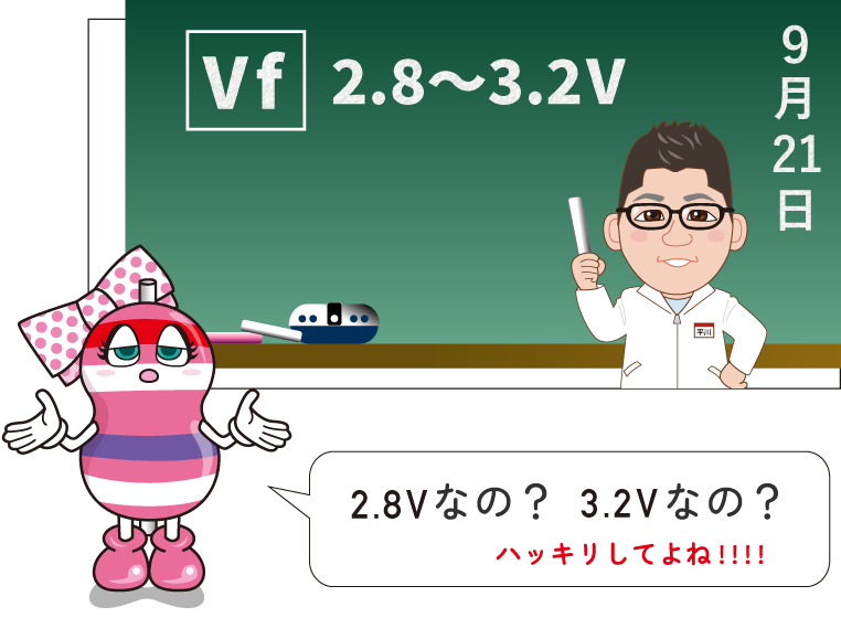 LEDのVf表記に開きがあることについて不満を述べるユキマちゃん