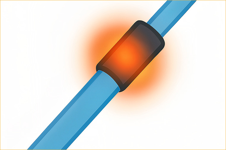 芯線の切れた配線コードが発熱している様子