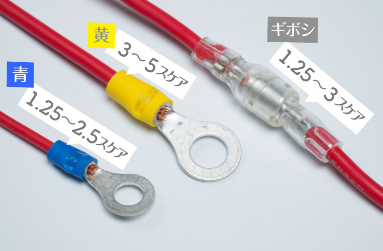 太い配線（太線）に対応する端子の種類