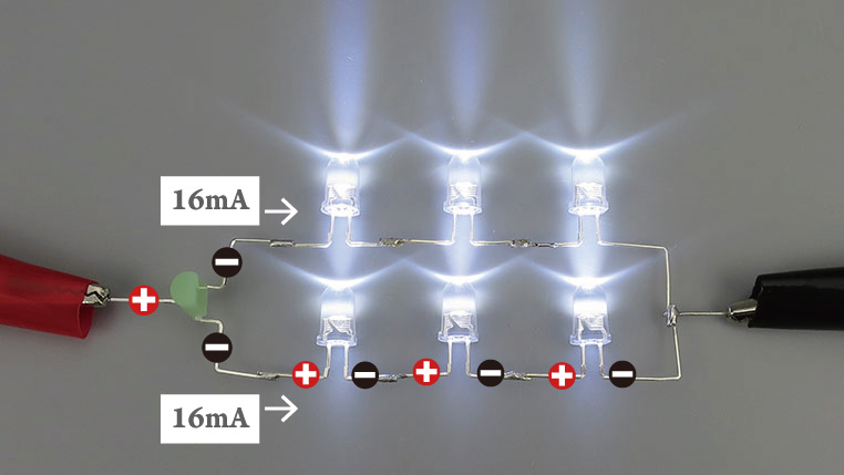 1個の2回路CRDで2列のLEDを点灯