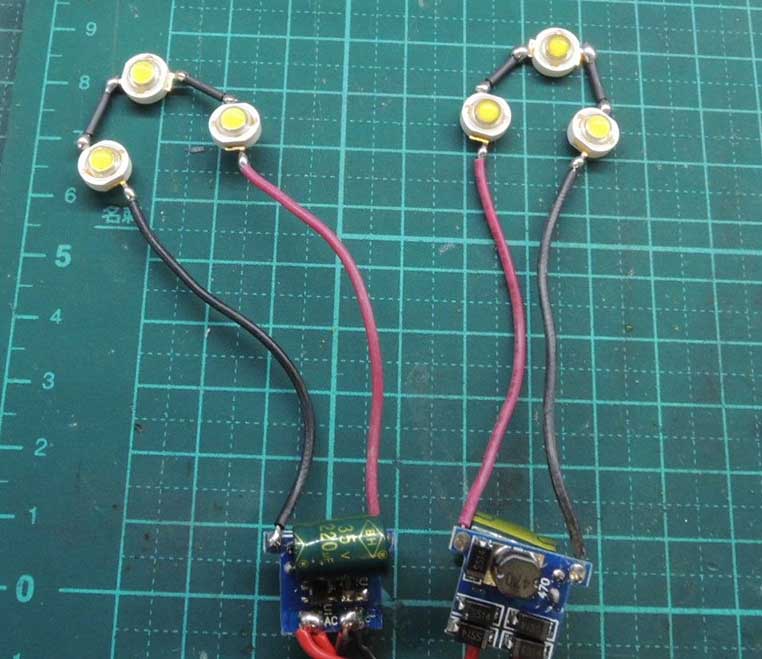 1セット3個直列で組まれたパワーLEDの回路