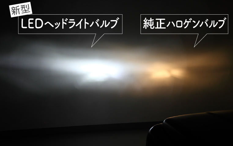 新型H4・LEDヘッドライトと純正ハロゲン　ハイビームの明るさ比較