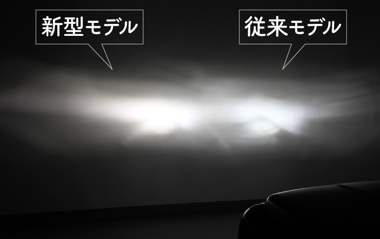 新型H4・LEDヘッドライトと従来モデル　ハイビームの明るさ比較