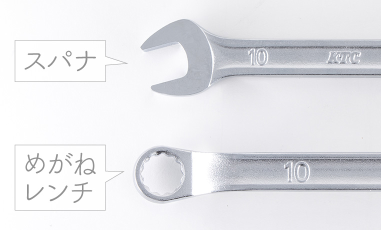 スパナとめがねレンチの、ヘッド部分の比較