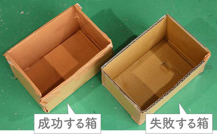 発泡ウレタンを発泡させるためのコップ(箱)として、正しい例と間違った例