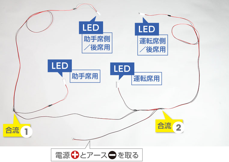 Ledフットライトの配線図 4席分の足元照明を作るには