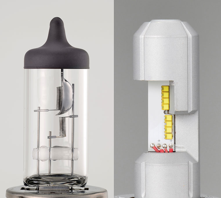 H4の電球と、LEDバルブの比較