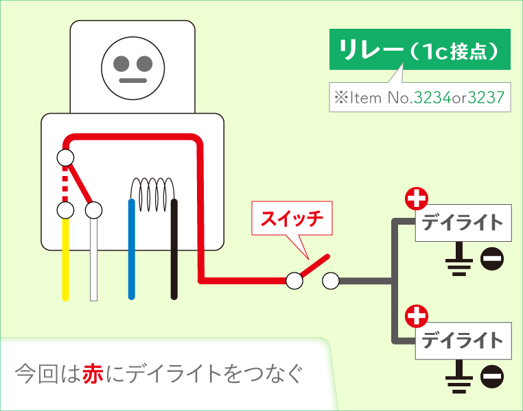 1C接点リレー、スイッチ、デイライトのつなぎ方