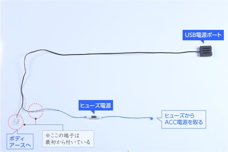 ヒューズから電源を取る場合の配線図