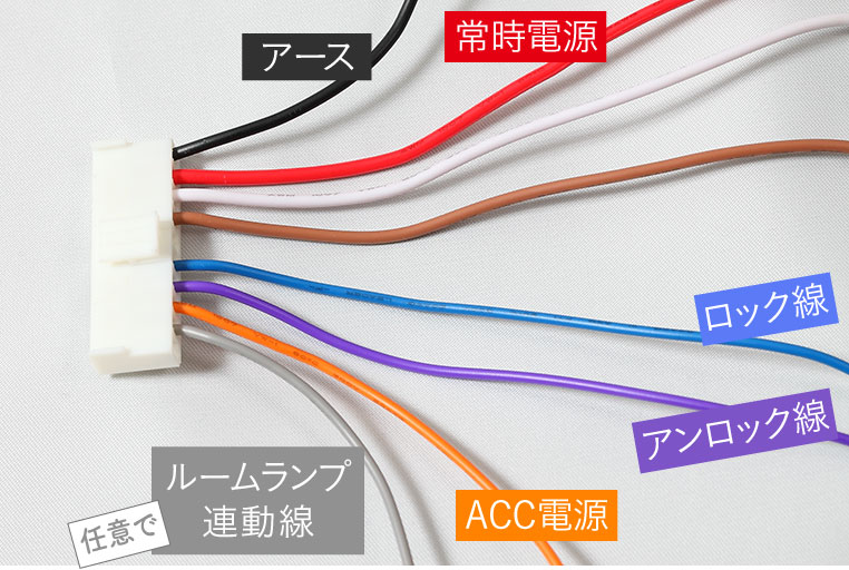 ウェルカムランプキット・ルミナスの配線の種類（車両側と接続する線）