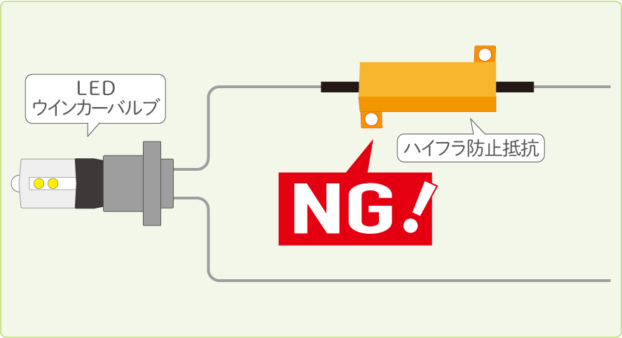 ハイフラ防止抵抗を直列につないだ、間違った配線図の例1